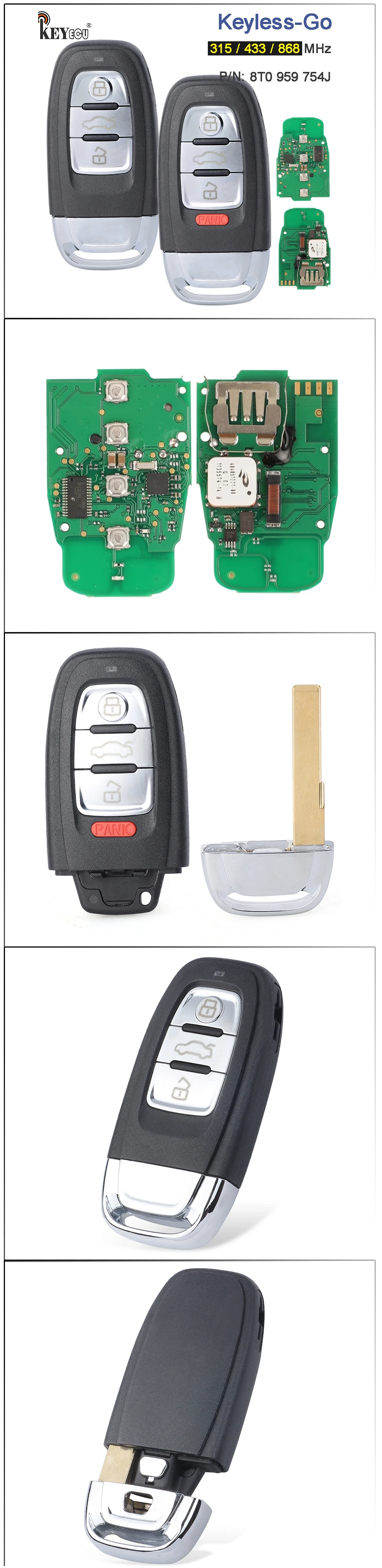 Keyforkess 315 / 433 / 868MHz p/n: 754J muslimless-Go Smart Remote Key Fob per Audi A6L A4 A5 A7 Q5 S4 S5 S6 2008-2018 - S4929fa2d3dd84df6a7d09c08235476ceo