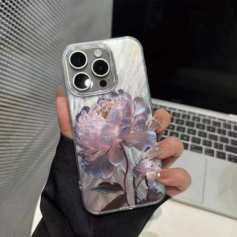 Pink Peony Lotus Feather Texture Phone Case