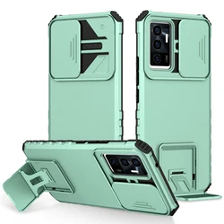 Shockproof Slide Camera Lens Protection Case with Stand for VIVO V23 5G (LIGHT BLUE)