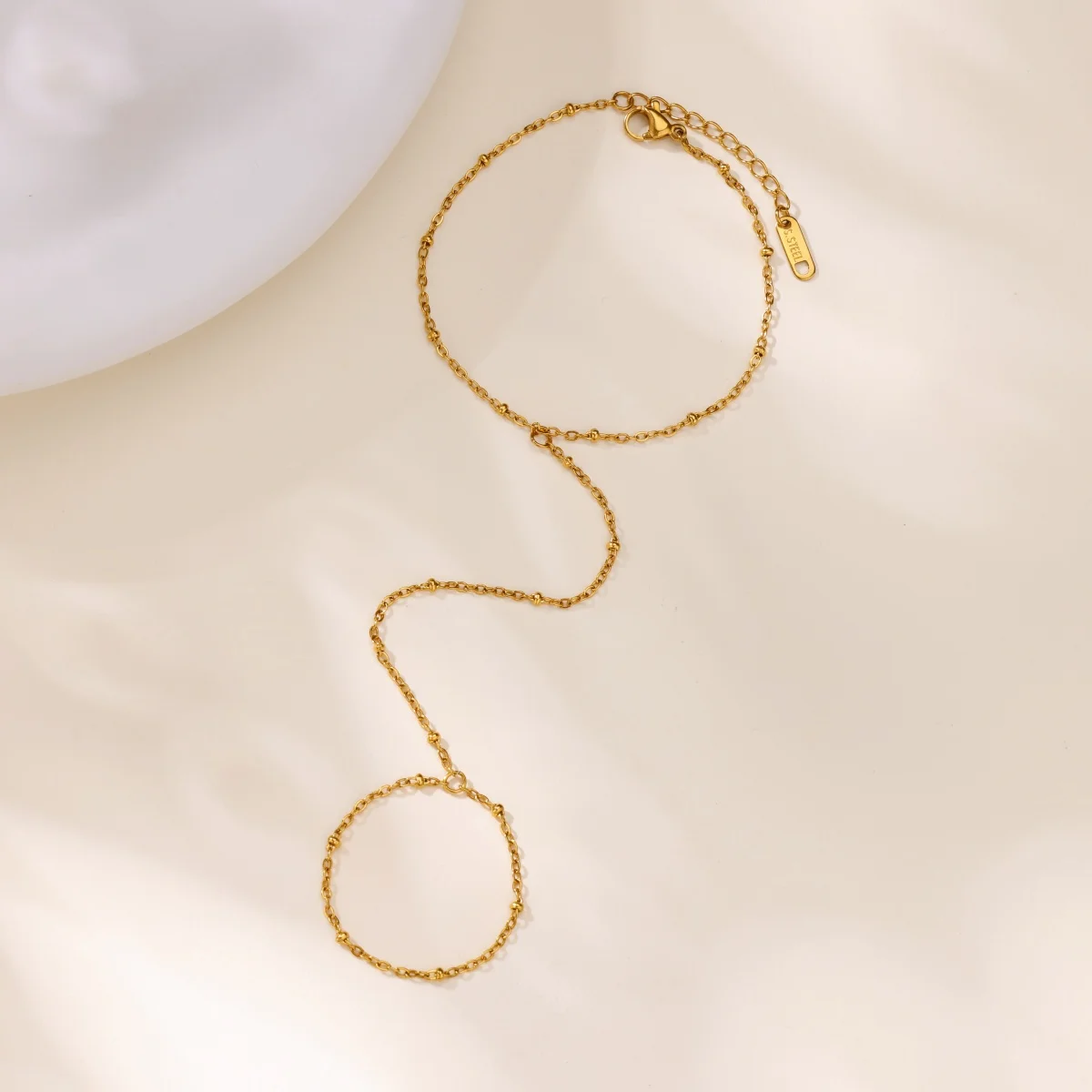 Trendy Stainless Steel Zircon Beads Back of Hand Chain Finger Bracelet