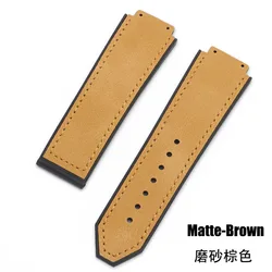 Multicolored Texture Matte Cowide Soft Waterproof Watchbands, 19x26mm - 19x26mm (Matte - Brown)