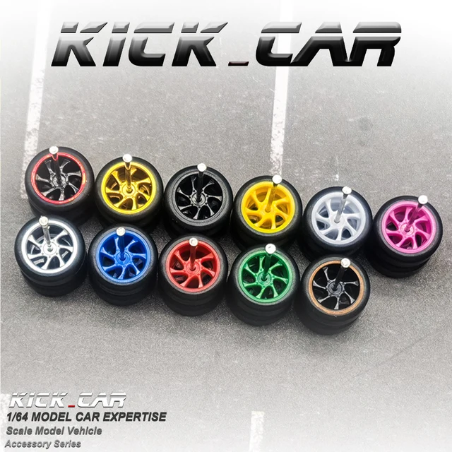 1/64 Wheels with Fixed Rubber Tires Seven Spoke for Toy Model Diecast Cars Refiting Parts for Hotwheels (5 sets for 5 Cars) 4