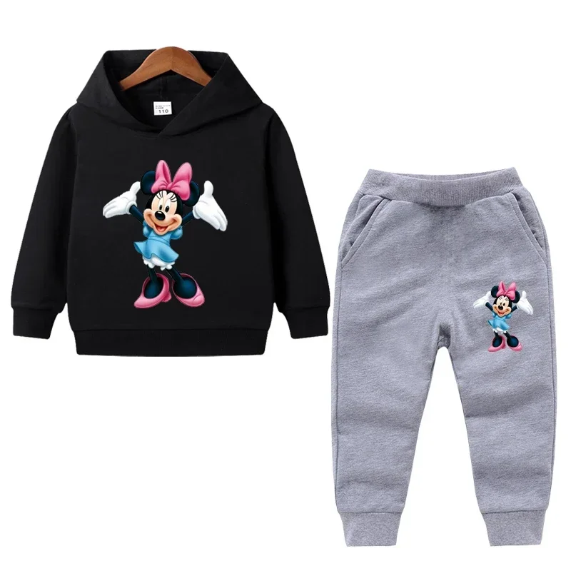 thumbnail image 1 of Conjunto de 2 piezas de ropa de Disney para niñas, primavera y otoño, con estampado de Minnie, sudaderas con capucha y pantalones deportivos para niñas pequeñas, 1 of 5