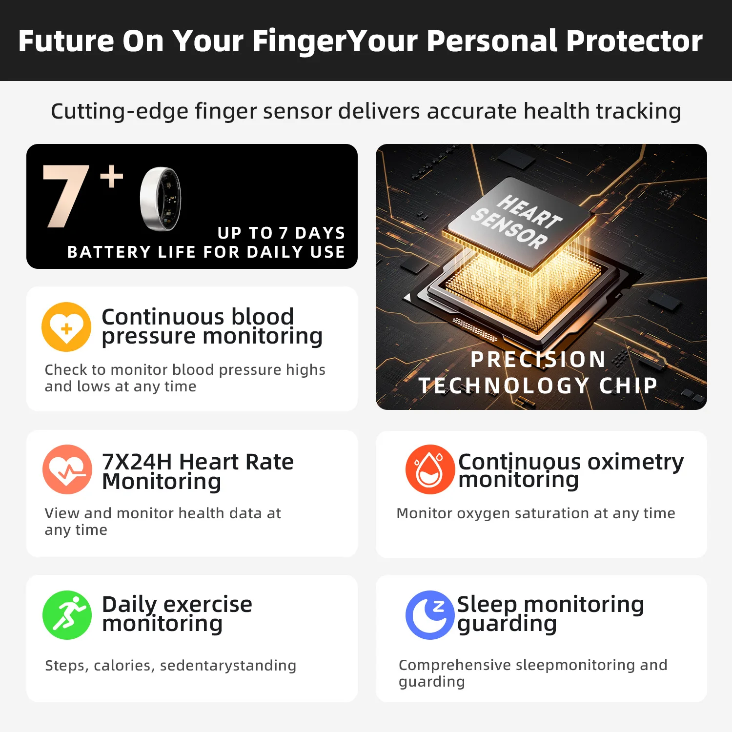 Titanium Alloy Smart Ring, Health Tracker with Blood Pressure/Oxygen/Heart Rate Monitor, Sleep & Sports Tracking, IP68 Waterproo 2