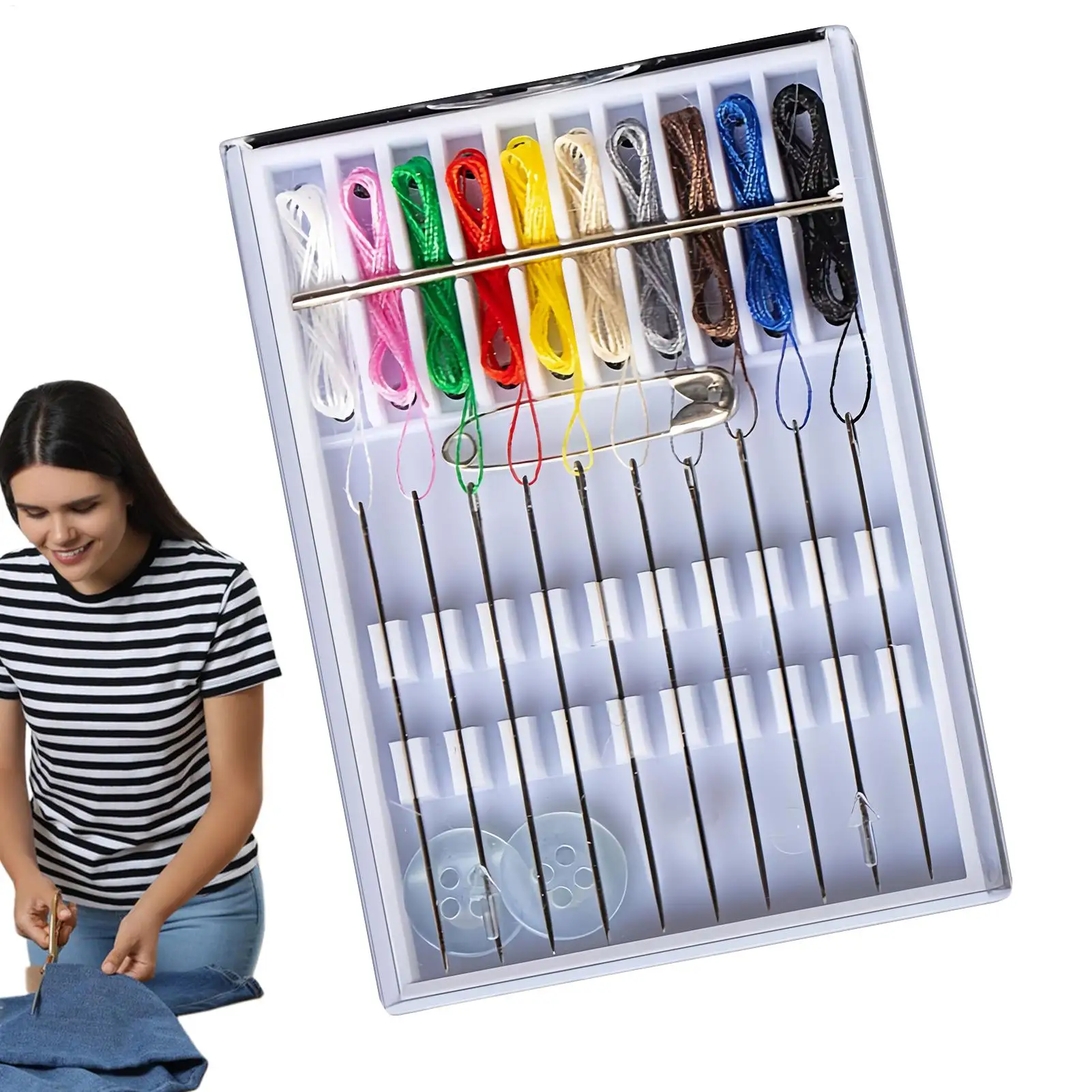 10 Boxes Home and Travel Quick Fix Sewing Kit Pre Threaded Needle Kit Clothes Supplies Accessories With Pin Button