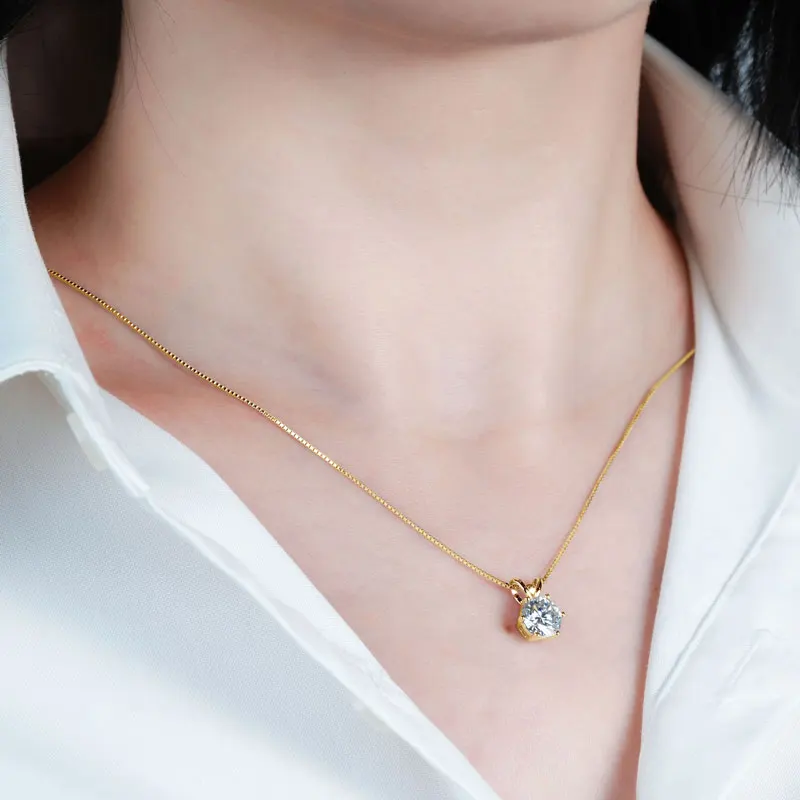 Ehhai GRA-Zertifizierter Mehrgrößen-Runder Moissanit Solitär-Anhänger Halskette für Damen 14K Vergoldeter Schmuck Hochzeitsgeschenke – Detail 14
