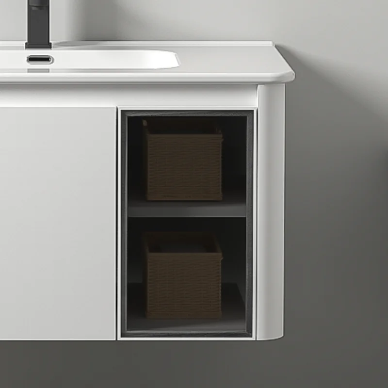 Cheap Price Plywood Bathroom Vanity Cabinet With Ceramic Basin Bathroom Vanity With Body Sensor LED Mirror Cabinet