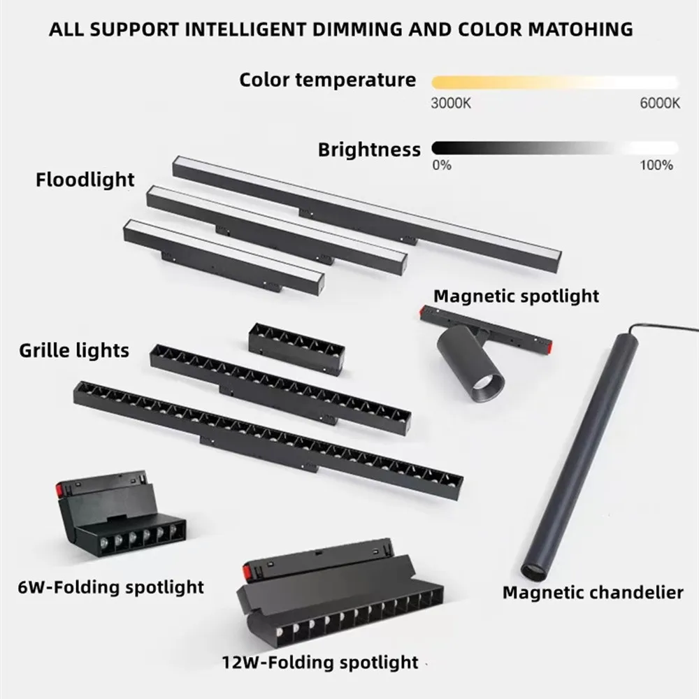 Smart LED Magnetic Track Light Dimmable 48V Pendant Spot Lamp Magnet Flexible Fixture Rail Modern Changeable Design System Type 3