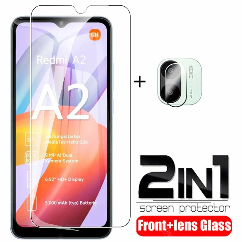 Custodia In Vetro Temperato 2 In1 Per Xiaomi Redmi A2 Proteggi Schermo Per Redmy A2 + A 2 2A Redmia2 Pellicola Protettiva Per Obiettivo Della Fotocame