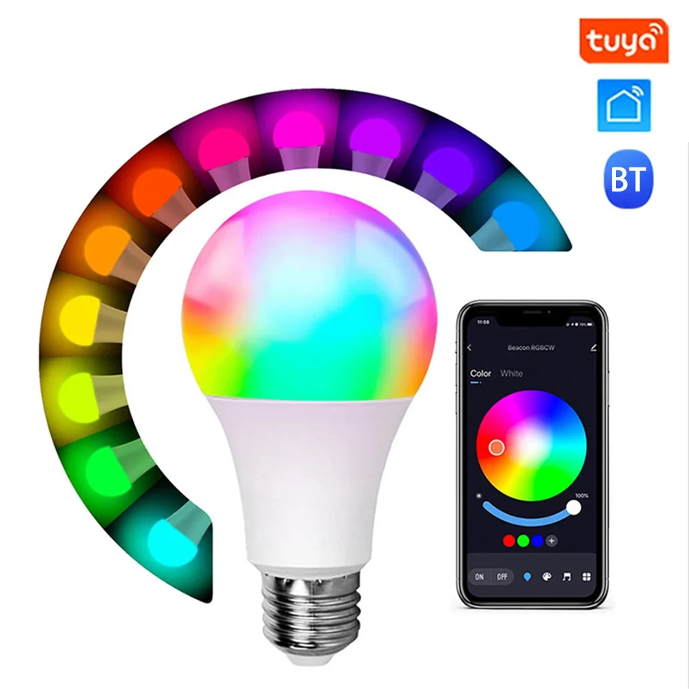 

E27 Smart Light Bulbs Bluetooth LED Bulb Smart Life APP Control Dimmable 10W AC85-265V RGB+CCT Color Change Lamp Work with Tuya