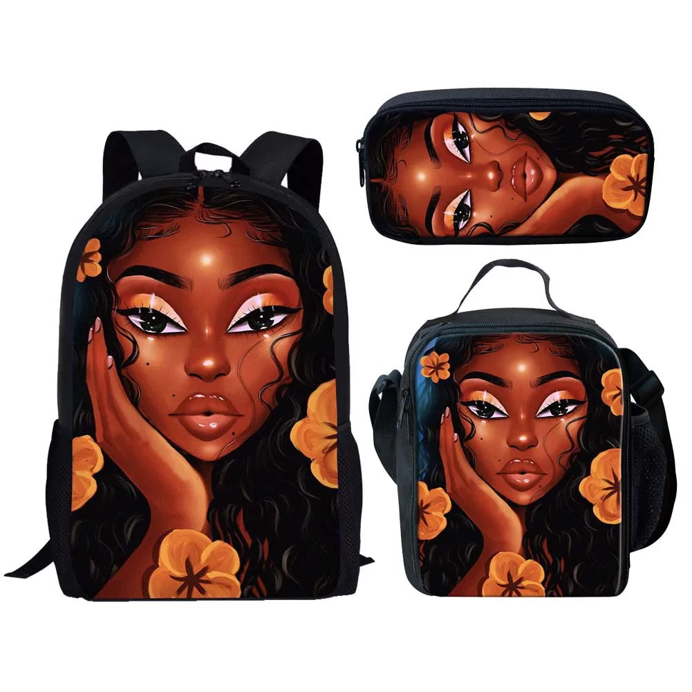 Popular Funny Cute African Girls 3D Print 3pcs/Set pupil School Bags Laptop Daypack Backpack Lunch bag Pencil Case