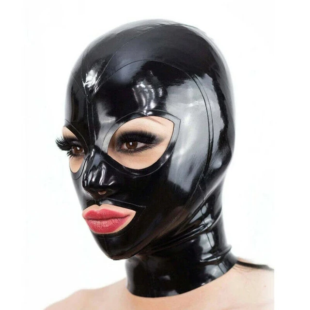 100% Natural Latex Mask Fetish Rubber Hoods Open Mouth Eyes Back Zip Sexy  Headgear Handmade Women Halloween Cosplay Costumes - AliExpress