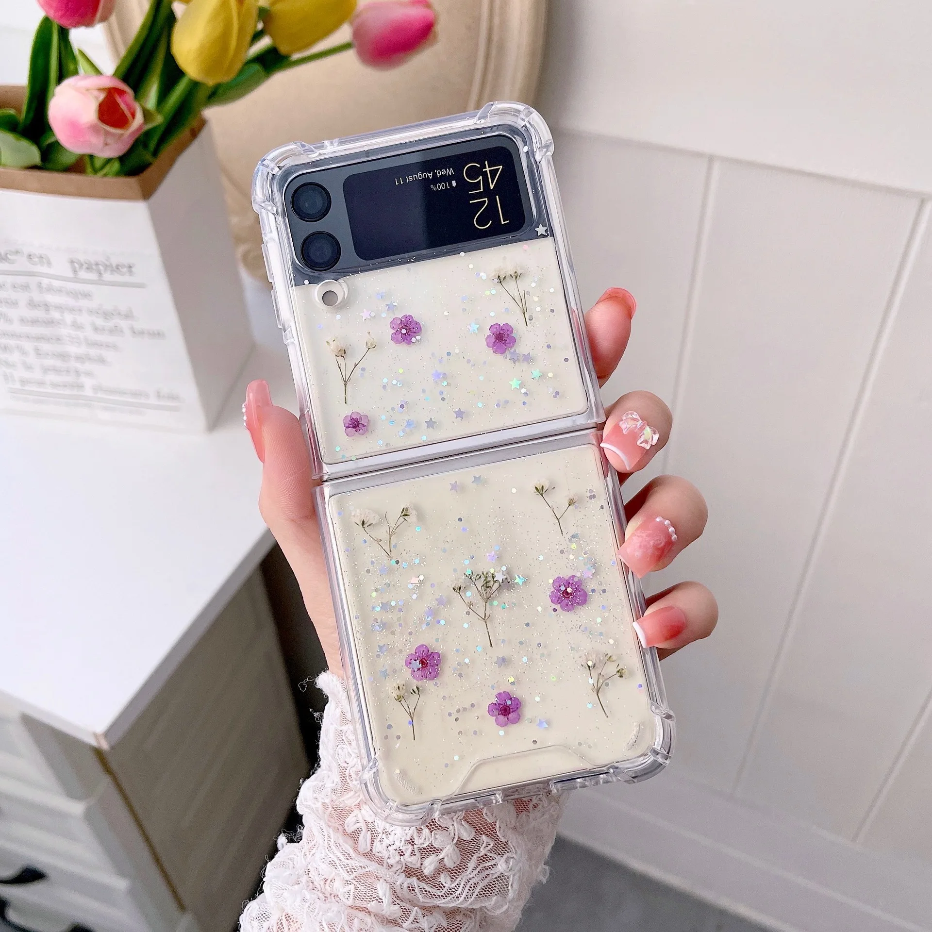 

Роскошный блестящий чехол для телефона Samsung Galaxy Z Flip 4 2 3 1 Flip4 Flip3 5G прозрачный чехол
