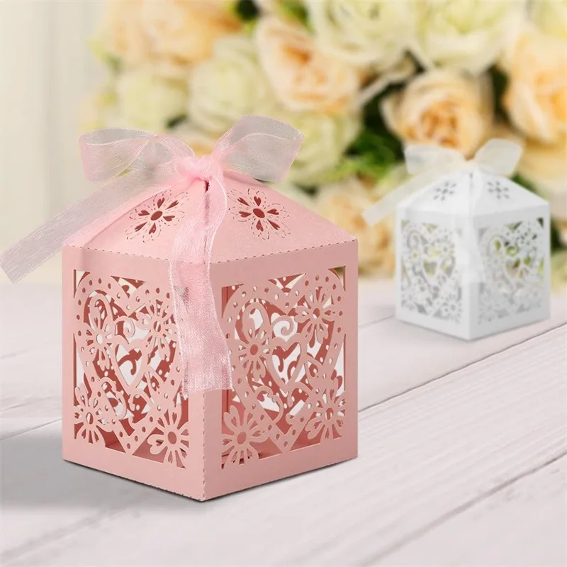 50 Pack Love Heart Hollow Wedding Party Favor Boxes, Pink Small Chocolate  Candy Gift Box For Guests, Birthday, Cute Mini Baby Shower Favor Boxes With