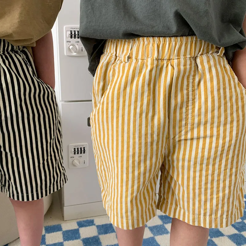 Summer Kids Clothes Stripe Girls Shorts Corduroy Elastic Boys Pants
