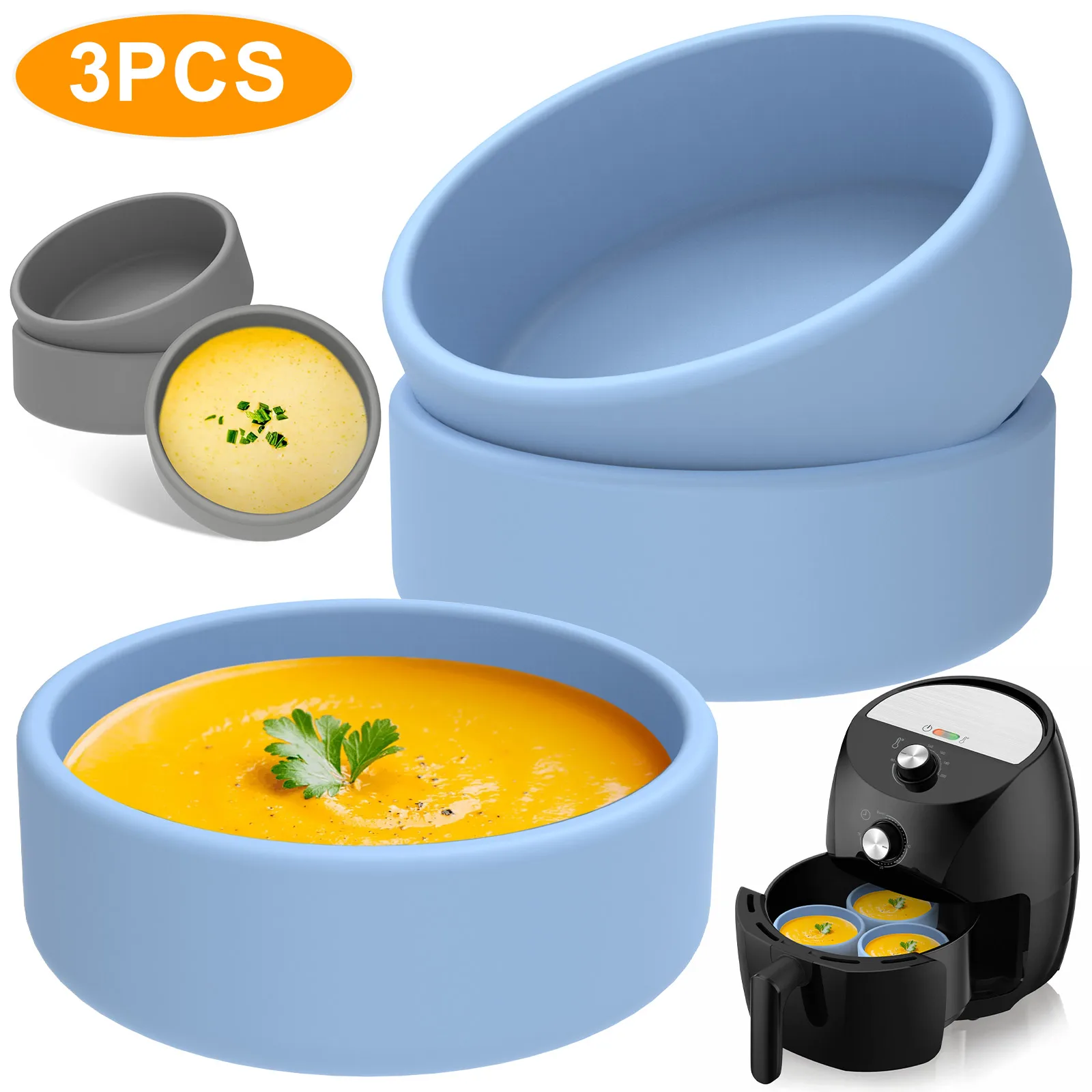 3Pcs Air Fryer Cake Mold Silicone Egg Poacher Cups Nonstick Cake Pan Baking Forms Pastry Mold 4×1.3Inch Microwave Egg Cooker