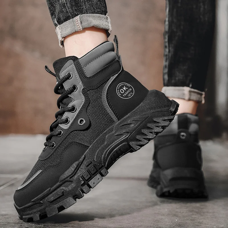 Mens Boots Leather Shoes Platform Boots for Men Outdoor Sneakers Motorcycle Ankle Boots Male Work Boot Casual Hiking Shoes - 6