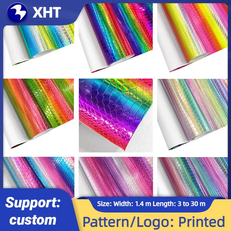 

30x135cm Iridescent Gradient Bump Texture Faux Leather Holographic Snake Skin Leather Fabric DIY Material For Handbag Garments