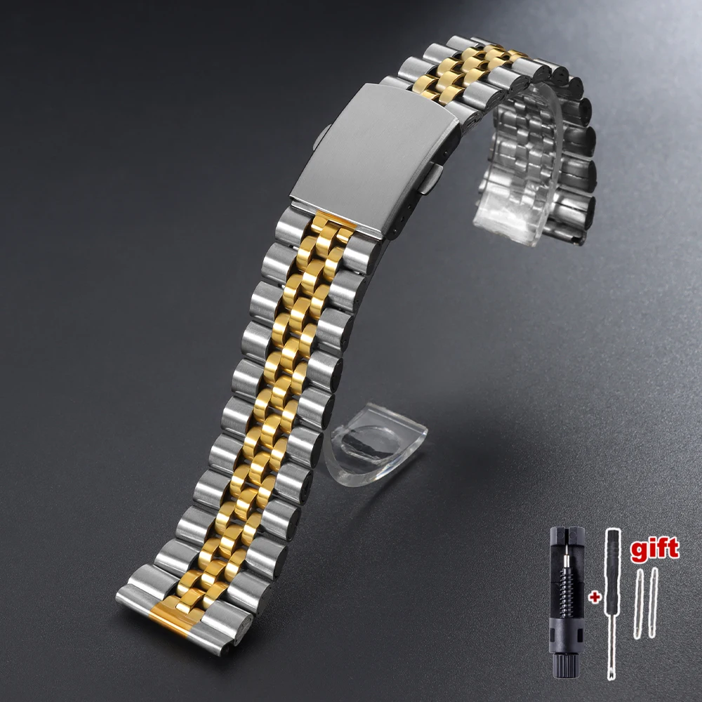 Elegant Stainless Steel Metal Bracelet for Smart Watches - Silver & Gold Replacement Strap
