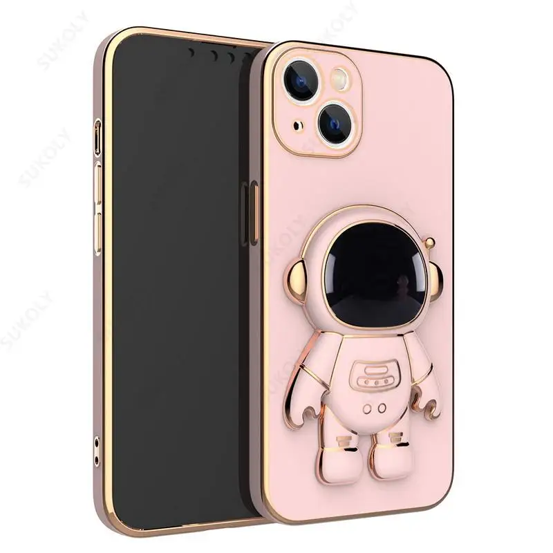 iphone 13 pro max wallet case 3D Astronaut Folding Stand Holder Phone Case For iPhone 13 12 11 Pro Max XS Max XR X 7 8 Plus Lens Protection Soft Plating Cover best iphone 13 pro max case