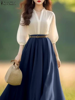 ZANZEA Women Lantern Half Sleeve Dresses Elegant Summer Dress 2025 Spring A-Line Office Lady Vestidos Casual V-Neck Party Robes 1