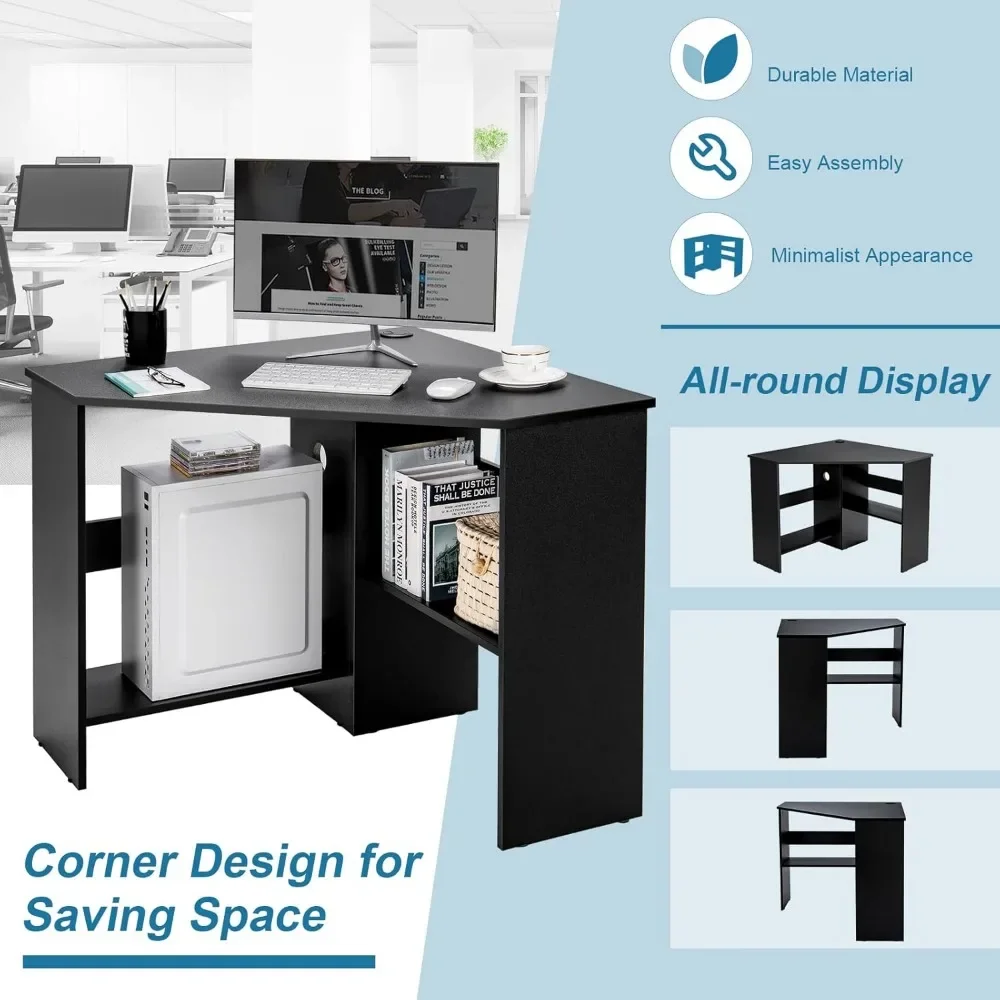 Corner Desk, 90 Degrees Triangle Corner Computer Desk for Small Space, Bedroom Corner Makeup Vanity Desk with Storage S 5