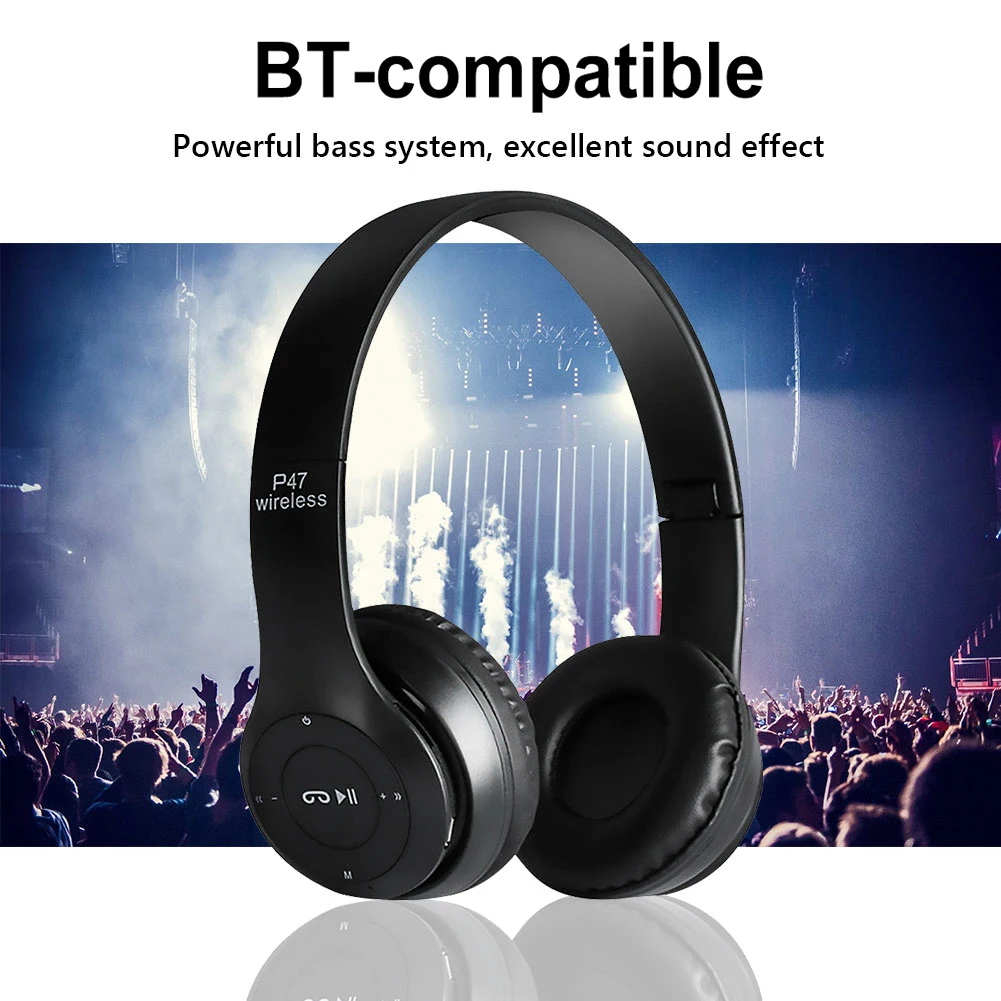 P47 Wireless Game Headset Noise Cancelling Sports BT5.0 Headphones Studio Pro Card Mp3 Player Support Hands-Free Built-in Mic 2