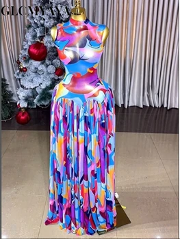 CM.YAYA Women's Tie Dye Printed Mesh See Though A-line Maxi Dress 2026 Street Education Party Cocktail Night Out Long Dresses 1