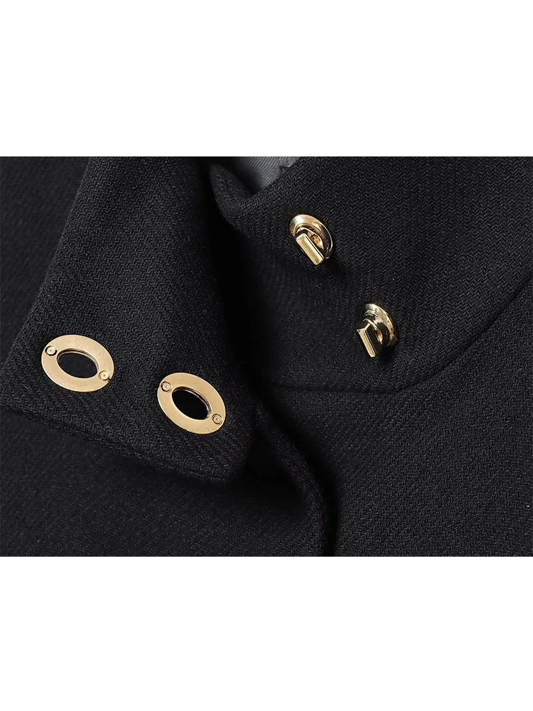  New Warm Short Cape Coats For Women Elegant High Street Solid Belt Coats Autumn Winter Fashion OL Commuting Cloak Jacket