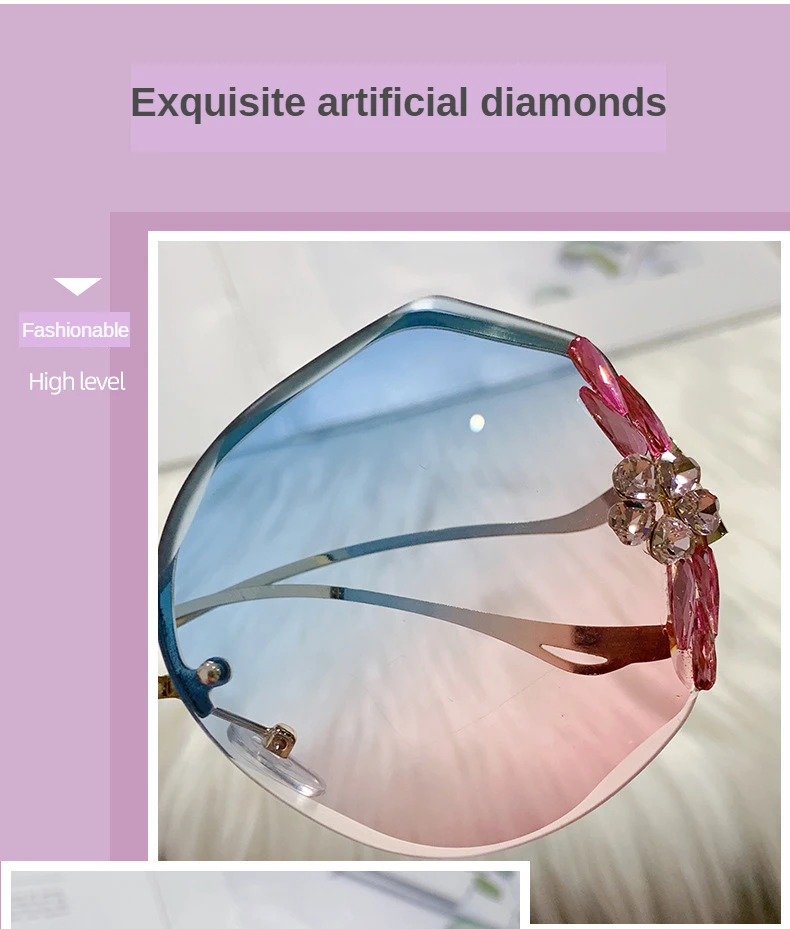 Fashion Glasses Diamond Sunglasses Women 2022 Brand Rimless Shades For Women Luxury Vintage Vasos Decorativos Zonnebril Dames large sunglasses