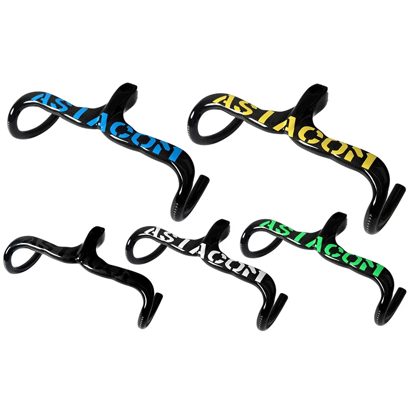 New 6 color ASIACOM compact type Road bike 3K full carbon fibre bicycle handlebar and stem integrated 400-440*90-120mm new