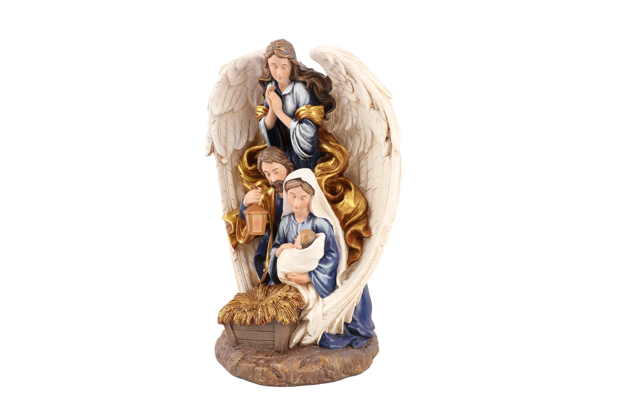 Guardian Angel with Holy Family Resin Nativity Statue 3