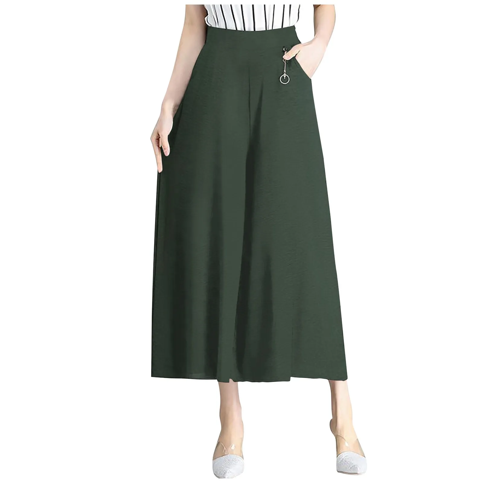 Women's Pants Culottes Wide Leg Trousers Baggy Waist Work Daily Side Pockets Micro-elastic Ankle-length Comfort Plain Pantalones high waist mom jeans fashion denim pants stretch micro flared jean woman fashion slim ankle length trousers streetwear jeans