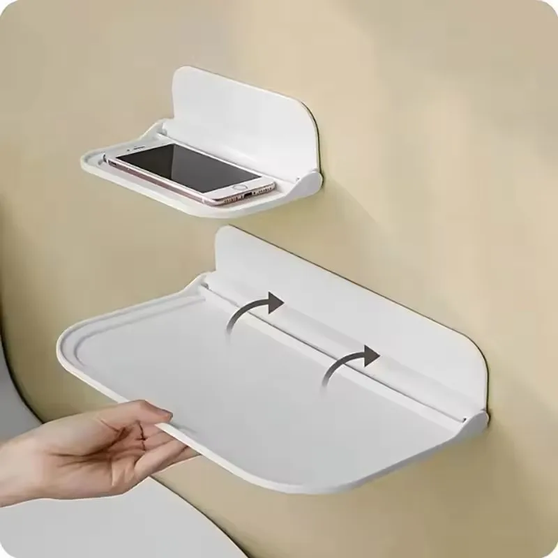 1pc Foldable Wall-mounted Shelf Bathroom Toilet Kitchen Bedside No Drilling Phone Storage Wifi Router Storage bathroom storage rack wall shelf organizer wall shelf