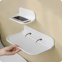 1pc Foldable Wall-mounted Shelf, For Bathroom, Toilet, Kitchen, Bedside, No Drilling Phone Storage, Wifi Router Storage 1