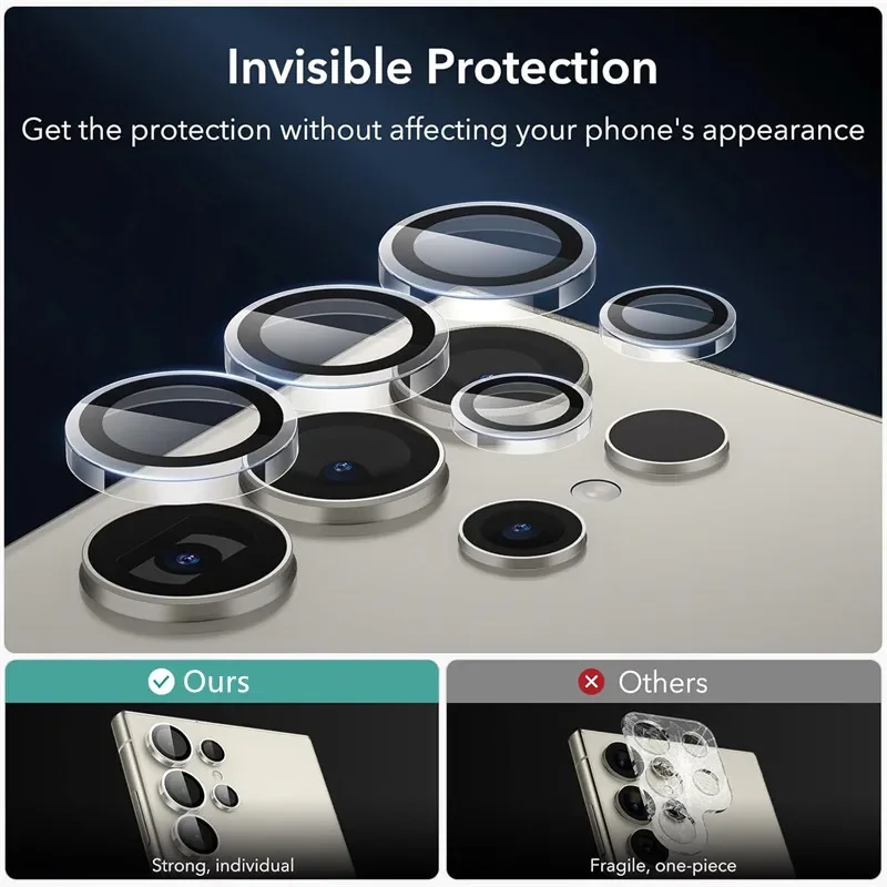 Crystal Clear Tempered Glass Camera Lens Screen Protector with Individual Ring Film Cover