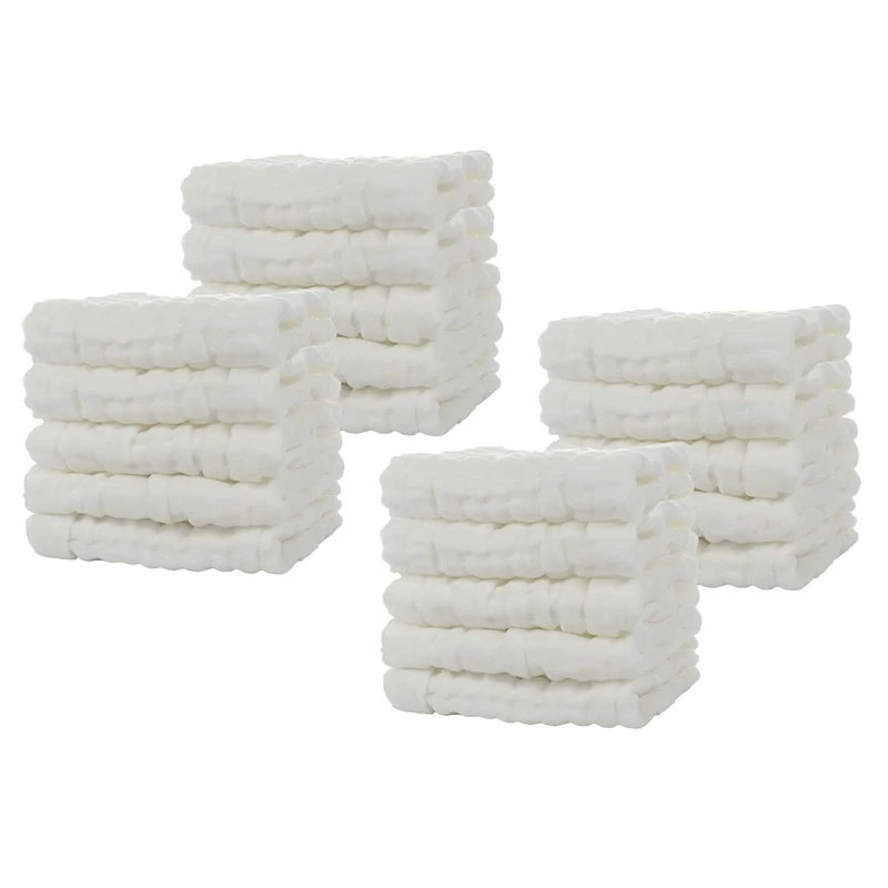 X18A-Baby Muslin Bath Towels, 20 Pack Of Reusable Soft Absorbent Cotton Baby Face Towel, For Baby's Delicate Skin White
