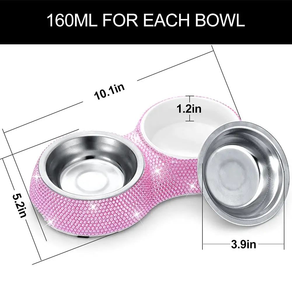 1pc Candy Color Stainless Steel Double Bowls Pet Bowls, Plastic Cat Bowls Suitable For Indoor And Outdoor Cat And Dog Feeding And Watering P 70694439