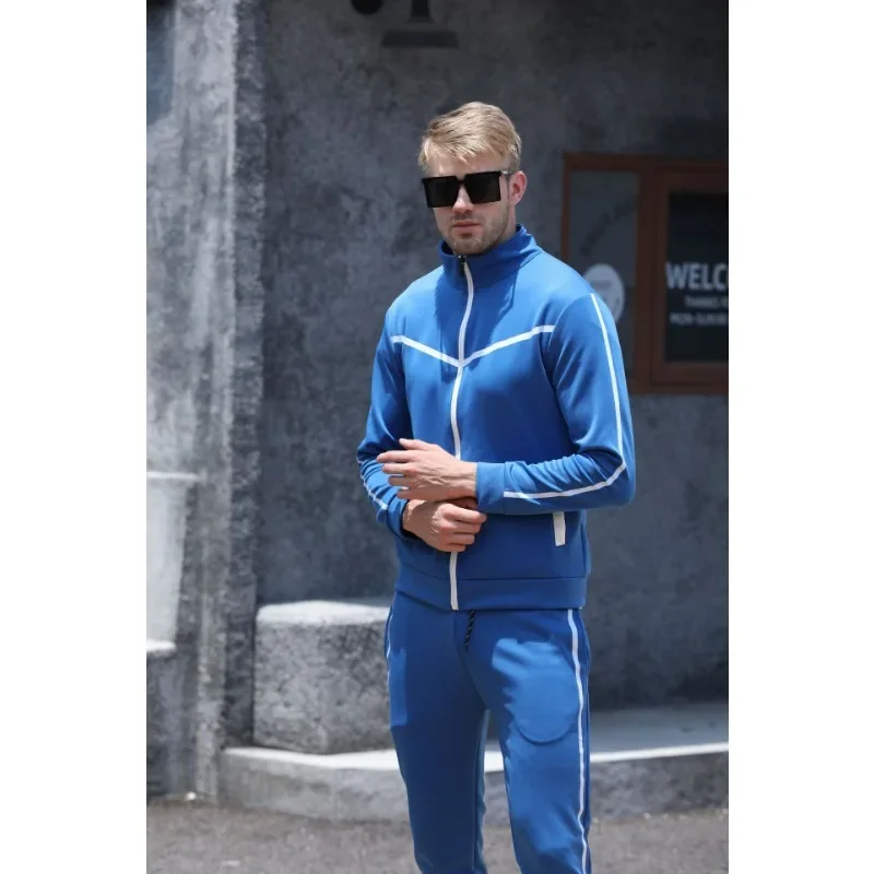 Men's Clothing Zipper Suit Men's New Color Matching Cardigan Stand Collar Sweater Suit Youth Fashion Casual Sports Set