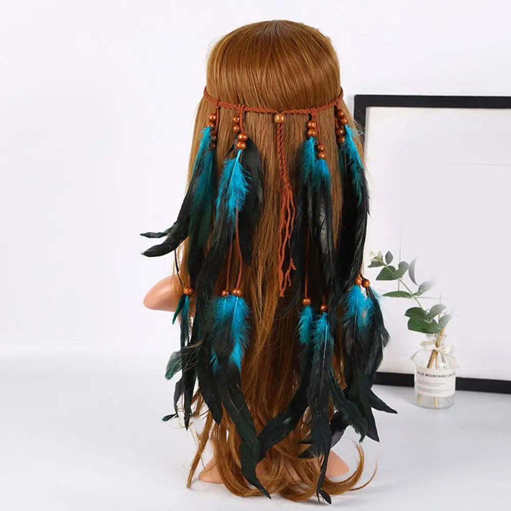 2025 New Fashion Boho Feather Headband for Women Festival Hair Accessories Peacock Feather Turban Ladies Adjust Hairband