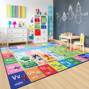 Lochas Kids Play Rug Educational & Fun Carpet Gaming Area Rugs for Kids Room Bedroom Playroom,Blue & Colorful 3