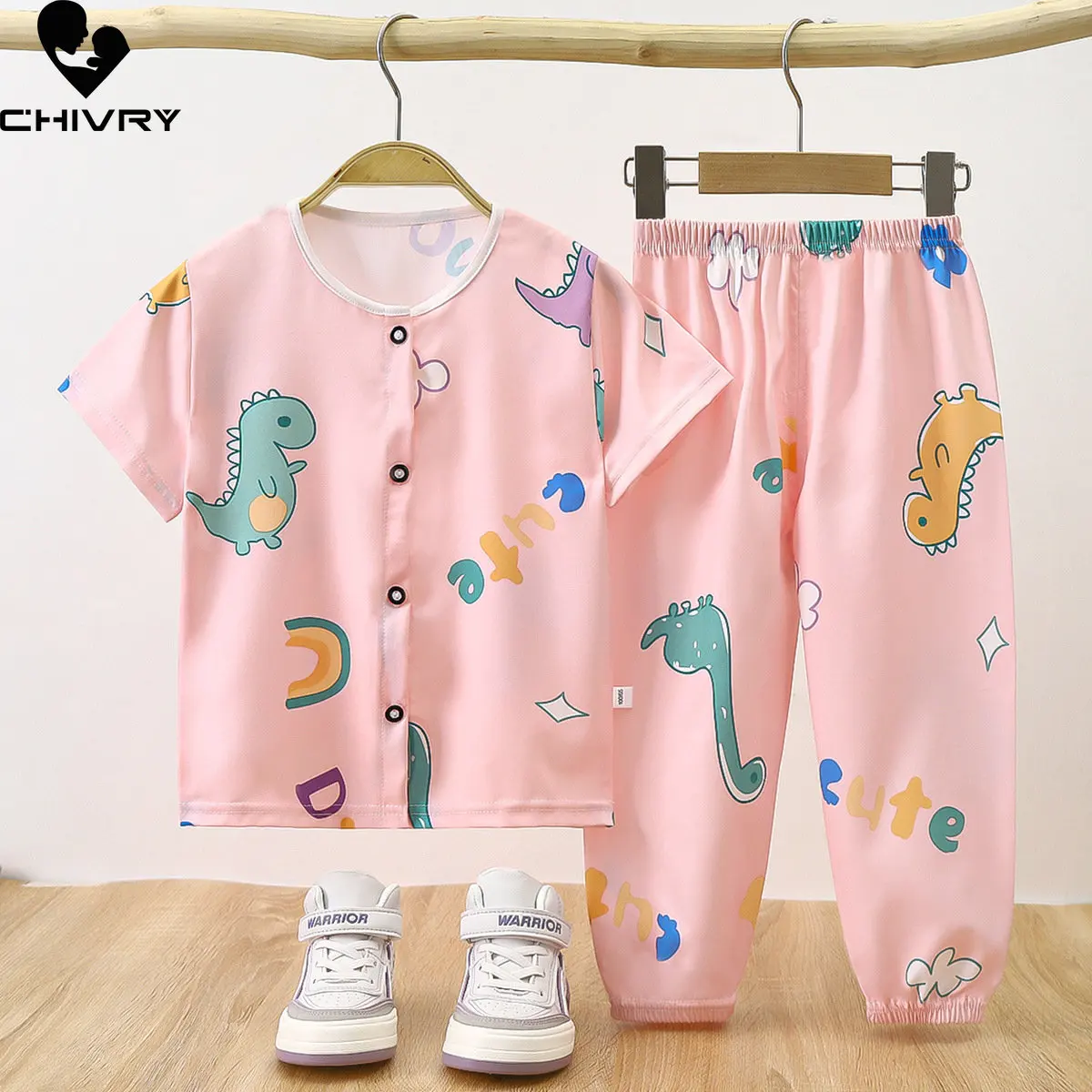 Kids Summer Thin Pajamas Sets New 2023 Boys Girls Cartoon Short Sleeve Shirt Tops with Pants Baby Boy Girl Sleepwear Homewear