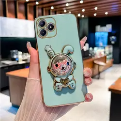 Cute Rabbit Plating Phone Holder Case with Stand Cover for Realme V20 (Green)