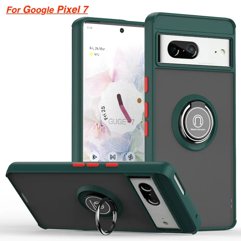 Matte Finish Shockproof Phone Case with Magnetic Ring Bracket and Anti-Fall Protection