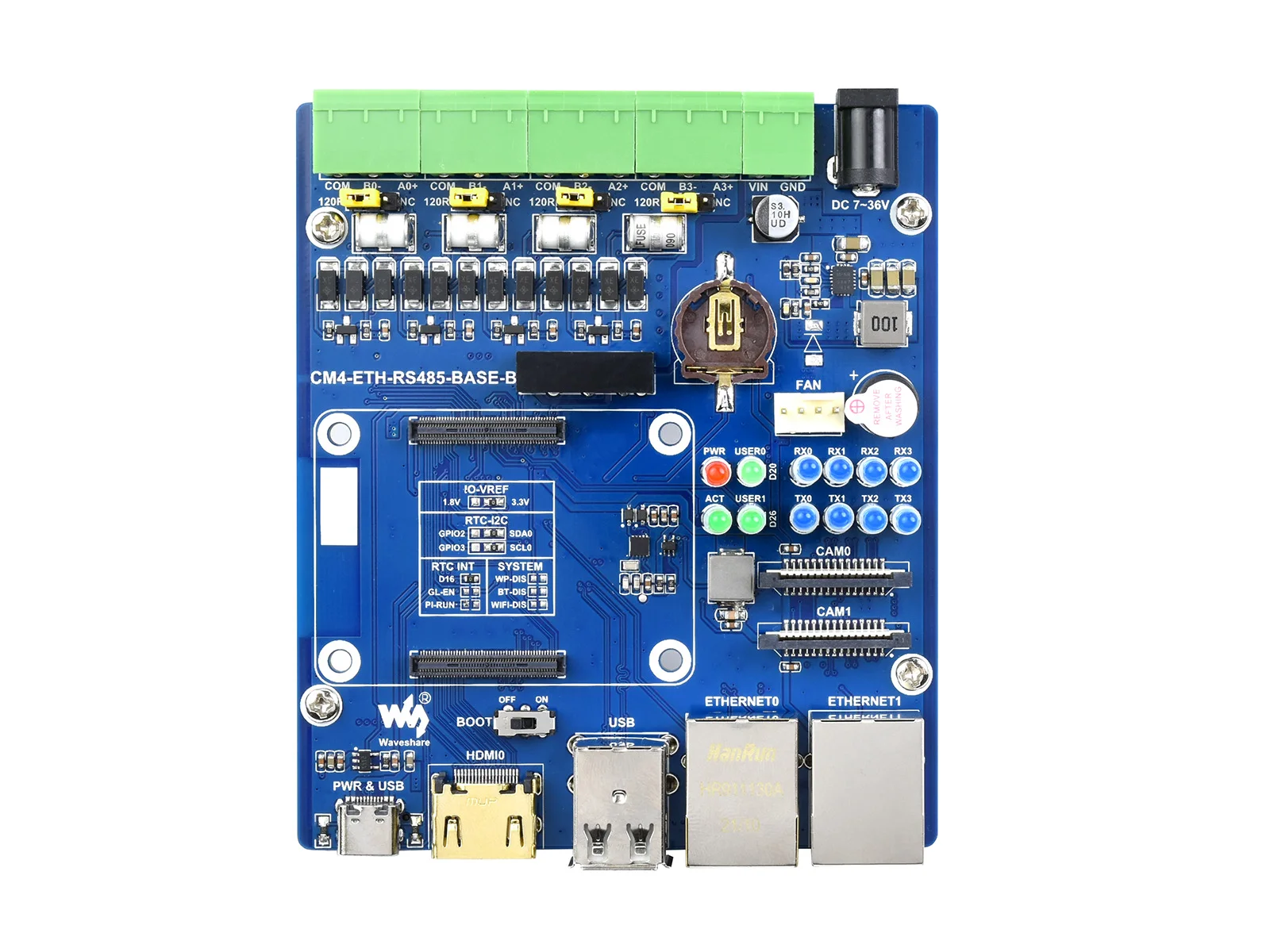 Scheda Base Dual Eth Quad Rs485 (B) Per Modulo Di Calcolo Raspberry Pi 4, Gigabit Ethernet, Rs485 Isolato 4Ch