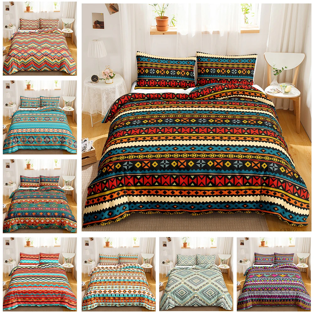 Bohemian Duvet Cover Set Full Colorful Floral Boho Striped Bedding Set Ultra Soft Microfiber Double Duvet Cover Comforter Cover deep fitted sheets