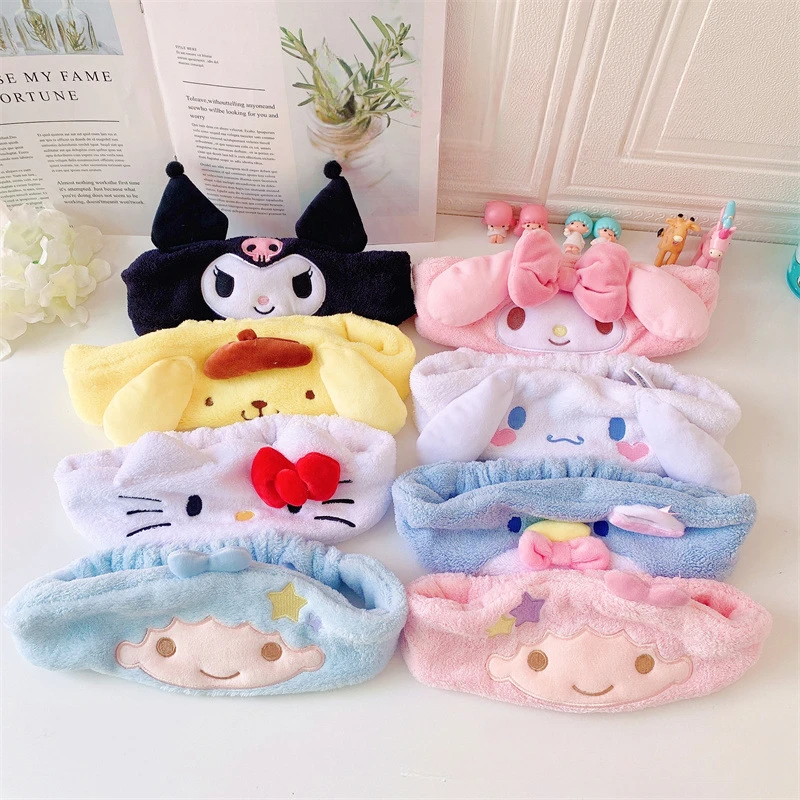 

MINISO Sanrio Plush Hairband Kuromi Hello Kitty Cinnamoroll Kawaii Girl Face Wash Makeup Hairband Cute Elastic Hair Accessories