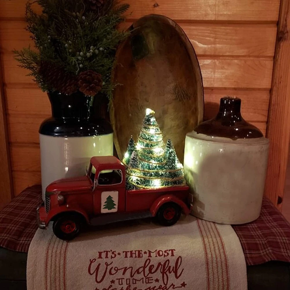 Vintage Red Truck Christmas Decorative Ornament with Tree