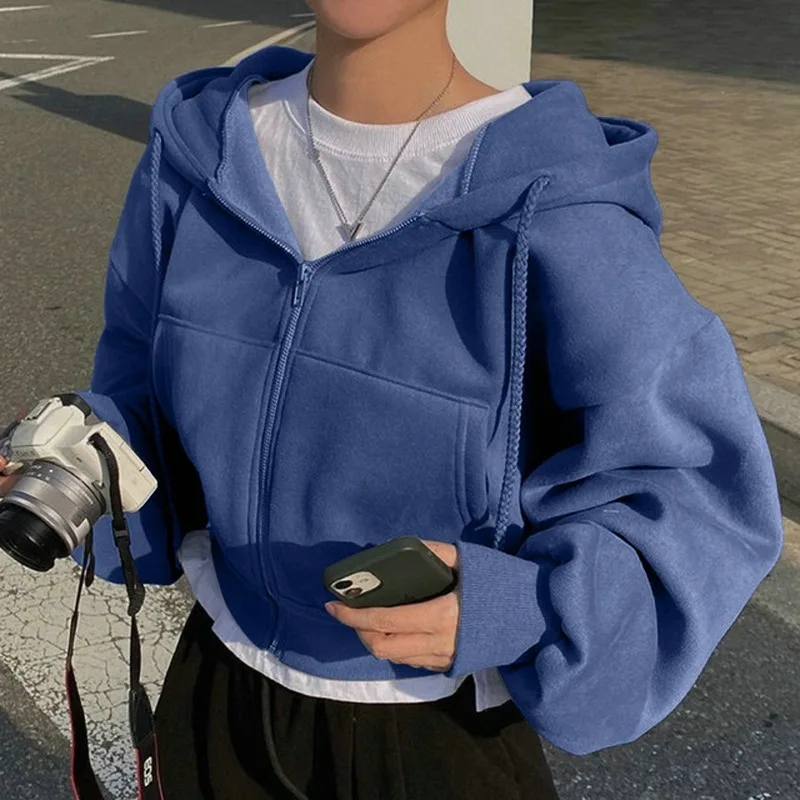 Otoño Invierno sudaderas con capucha mujeres Casual Streetwear sudaderas con cremallera chaquetas de manga larga Harajuku Y2K Crop Tops camisa con capucha
