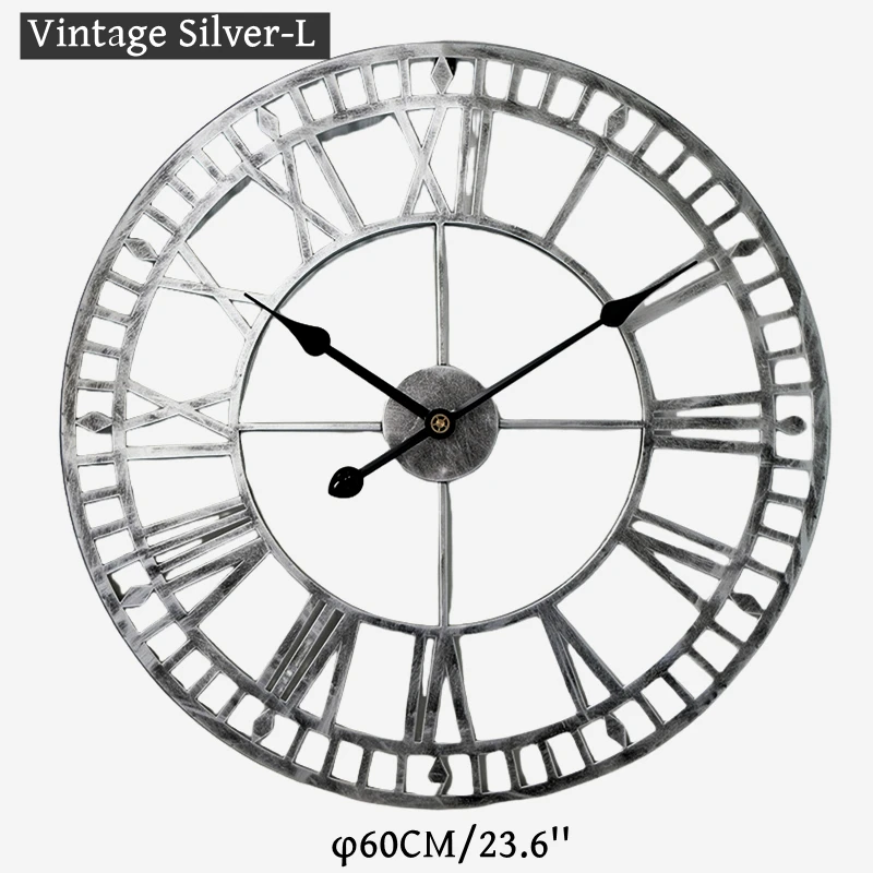 3D Large  Roman Digital Round Metal Silent Wall Clock Color:SILVER-L60CM